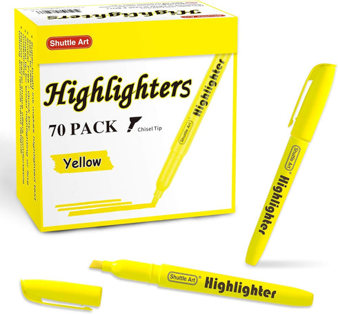 Shuttle Art 70 Pack Highlighters, Yellow Highlighters with Chisel Tip, Bulk Markers for Office and School Supplies