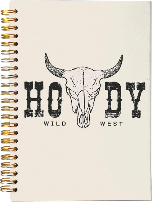 Howdy Western Journal, Preppy Notebook, Wild West Cow Skull Spiral Notebook, Western School Office Supplies 5.5x8.3