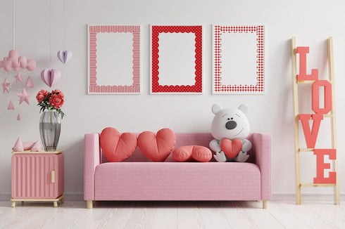 Whaline 69 Feet Valentine's Day Bulletin Board Borders, 60 Pieces in 5 Styles, Heart Plaid Spot Stripe for Decoration
