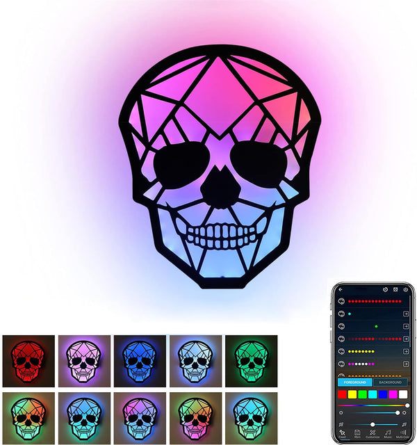 Battery Wall Lamp with RGB Color and Changing APP, Magnetic Cordless Skull