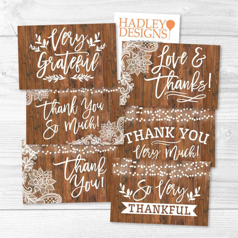 Hadley Designs 24 Rustic Wood Thank You Cards with Envelopes - Great Note for Adult Funeral Sympathy or Gift Gratitude