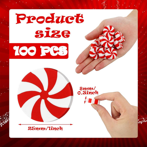 Zhanmai 100 Pcs Candy Erasers, Christmas Large Erasers for School Kids, White and Red Candy Shape