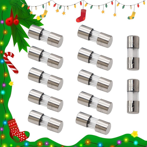 12PCS 3.6 10 mm, 3A, 125V, 0.14 0.39 Inch, Christmas Fuses - x x Fast-Blow Glass Fuses for Mini LED Lights, Outdoor