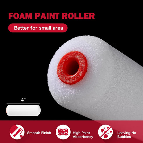 11-Piece 4-Inch Mister Rui Foam Paint Roller Kit, Roller with Ergonomic Handle, Magnetic Paint Tray & Liners