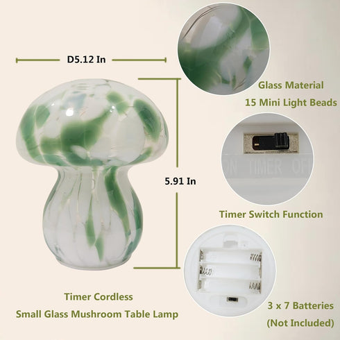 Study(Bulb Mushroom Table Lamps Night Lights Cute Glass Nightstand Bedside Desk Lamps for Bedroom Living Included)