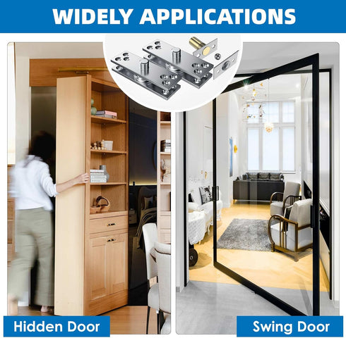 300LB Mount,1 Set) Heavy Duty Hidden Pivot Hinges Stainless Steel for Murphy Door Bookshelf Secret Room Invisible Door