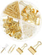 Gold Paper Clips and Binder Clips Set, Assorted Sized Metal Binders with Push Pins for Desk Accessories