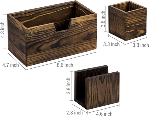 MyGift Magnetic Storage Trays, Rustic Burnt Solid Wood Office Supplies Baskets with Mail Sorter and Pen Holder, 3 Piece