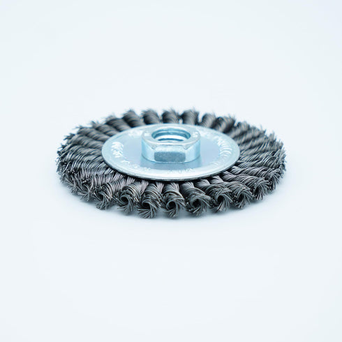 4 Inch Twist Knotted Wire Wheel Brush Set for Angle Grinder with 5/8 Inch-11 Threaded Arbor - Heavy-Duty Conditioning