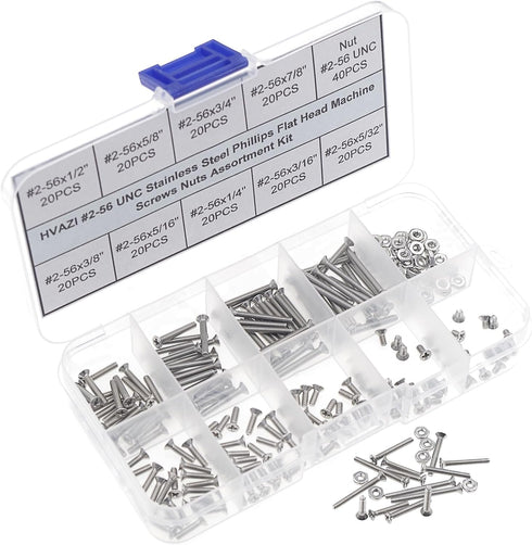 #2-56 UNC Stainless Steel Phillips Flat Head Machine Screws Nuts Assortment Kit