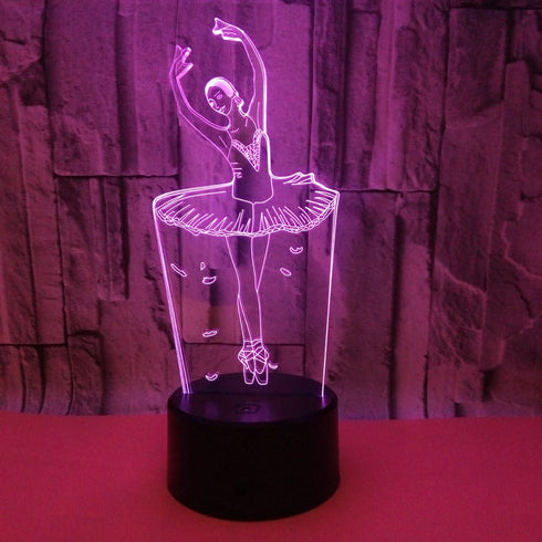 WMH 3D 7 Ballet Dancer Night Light Touch Table Desk Optical Illusion Lamps Color Changing Lights Touch Switch Table