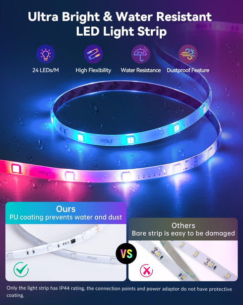 6.6ft, 64 Pak LED Lights for Bedroom Smart RGB+IC LED Strip Lights with App, Music Sync Color Changing Flexible LED