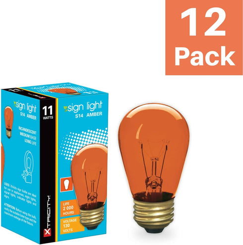 S14 Bulb, E26 130V, (12 Pack) Xtricity Incandescent Edison Light String Light Replacement, Medium Base, Amber