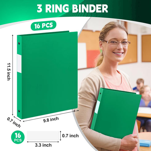 Henoyso 16 Pcs 1/2 Inch Green 3 Ring Plastic Binder, Flexible Binders for School Office