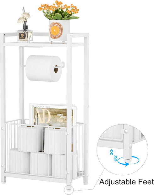 X-cosrack Freestanding Toilet Paper Holder with Storage Shelf - All-in-One Toilet Roll Dispenser and Organizer