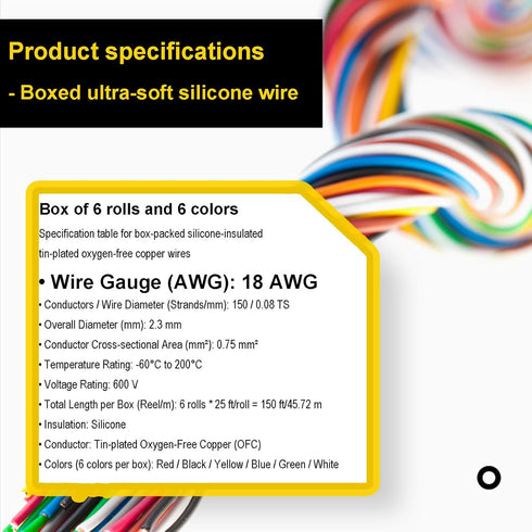 JoohcUngir 150Ft 18 6 18AWG 600V Gauge Wire Colors Electrical Wires Tinned Copper Silicone Wires Electric Stranded Hook