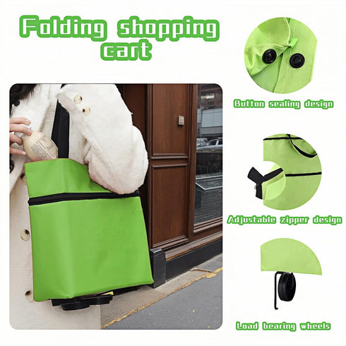 2-in-1 Supermarket,Laundry,Travel,33 lbs Foldable Shopping Cart with Wheels,Waterproof & Sturdy Grocery Bag Hand Truck