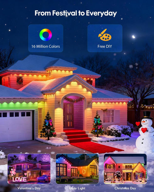 PIYOOPDR 50FT, 4000K (IP67), Permanent Outdoor Lights Smart RGB-IC Eave Lights, DIY LED Christmas Light, White