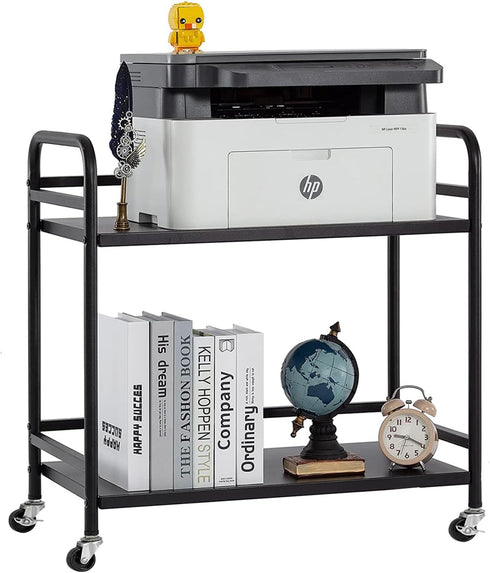 HDANI Under Desk Printer Stand, 2 Shelf Metal Rolling Cart with Wheels, Office Utility Storage Rack, Black