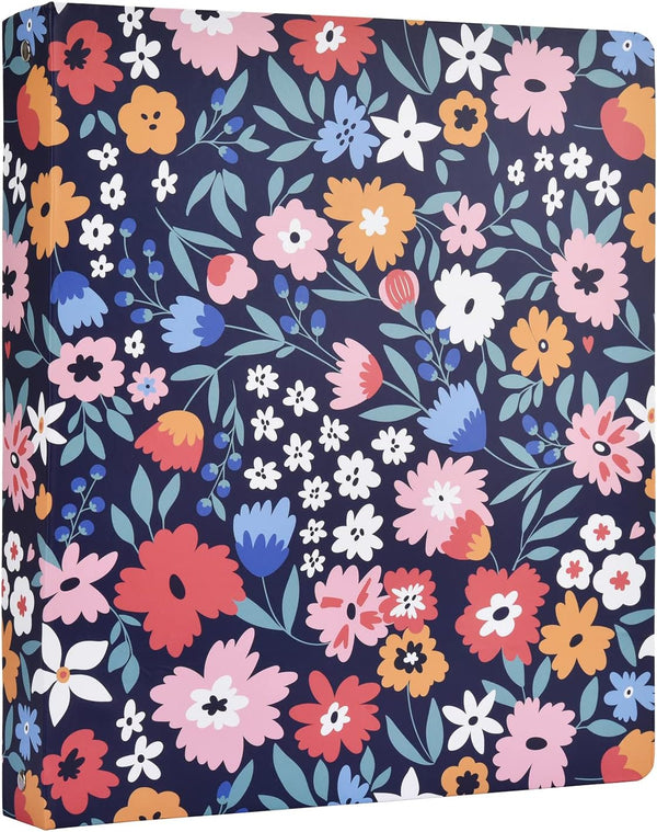 Romantic Floral Art Deco Hardcover 3 Ring Binder, 1 Inch Round Rings, Flower Organizer with Two Interior Pockets