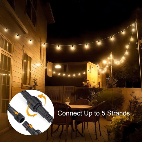 15M Dimmable Bulbs, 3 LED Outdoor String Lights Patio Hanging Light with Remote, Waterproof Shatterproof Edison Modes