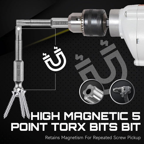 LMXMGRG 5 Set 10pcs Set S2 (50mm) TT8-TT45 Point Torx Plus Bit Tamper-Proof Security Bits Safety Torx Bit Alloy Steel