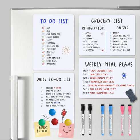 Magnetic Fridge Whiteboard Set: Dry Erase White Board (12X8"), Bonus Magnets, Markers & Erasers