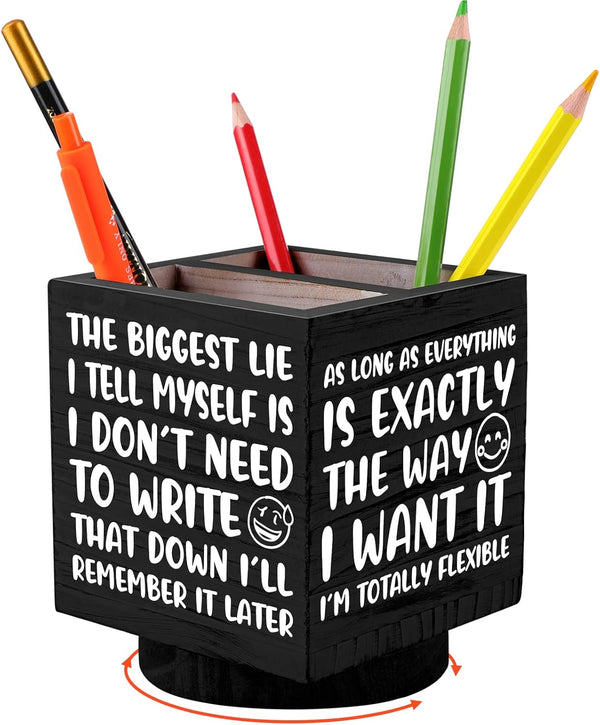 Wooden Spinning Pen Holder for Desk, Cute Organizer for Home Office, Funny Pencil Case Storage