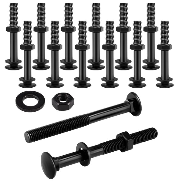 Zonon Carriage Bolt Kit, Galvanized Carriage Bolt Set with Rust Resistance Bolts, Washers, and Nuts (12 Sets, Black,