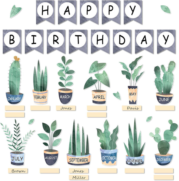 Boho Plant Birthday Bulletin Board Set, Happy Birthday Banner, Plants Cutouts for School Bedroom Decor