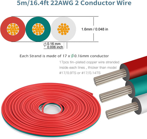 HOMELYLIFE 10 Pcs 3 Pin LED Strip Connector Solderless with 16.4ft Extension Cable for 10mm Wide WS2811 WS2812 WS2812B