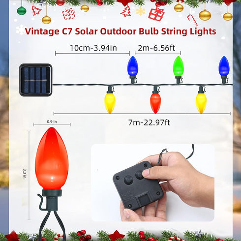 L LAMPOP 50 8 Solar Vintage Christmas String Lights Globe Outdoor Lights LED with Lighting Modes