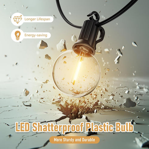 35 30 G40 Bulbs, Commercial Brightown Outdoor String Lights - Waterproof Globe Patio Lights Ft with Shatterproof LED