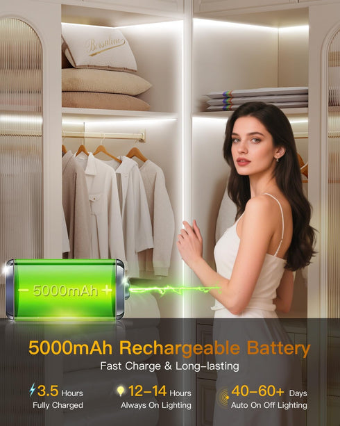2 Pack 5000mAh 13FT Closet Counter Under Cabinet Lighting Wireless, COB Motion Sensor Led Light Strips Indoor