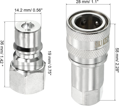 PATIKIL Hydraulic Quick Connect Coupler Set, 1 Set Carbon Steel G1/4 Female Pipe Fitting Plug Adapter for Construction Agriculture, Silver by PATIKIL