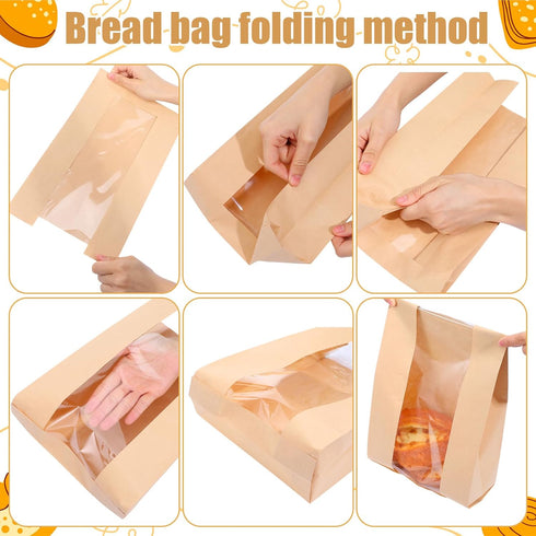 Xaajooio 150 14x8.3x3.5 Inches, 150 Pcs Paper Bread Bags with clear window for Homemade Bread, Includes Sealing