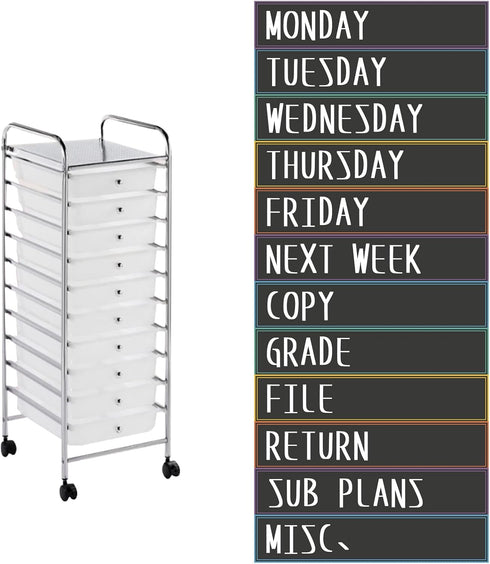 YIXAXKAO 12 Pieces Rolling Storage Cart Labels 10 Drawer Rolling Storage Cart Label