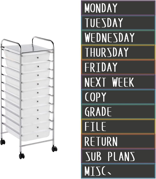 YIXAXKAO 12 Pieces Rolling Storage Cart Labels 10 Drawer Rolling Storage Cart Label