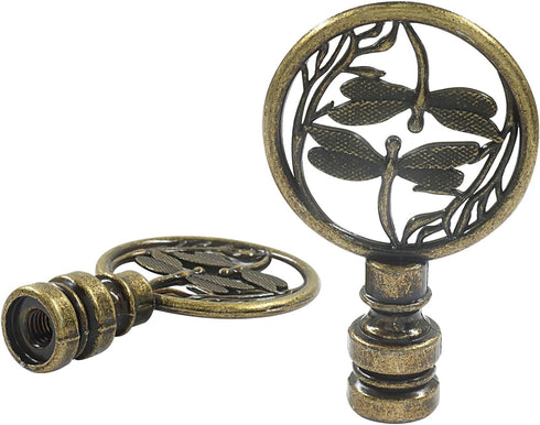 Zorfeter 2 PCS Double Dragonflies Lamp Finial, Antique Bronze Decorative Finial Antique Brass Lamp Shade Toppers