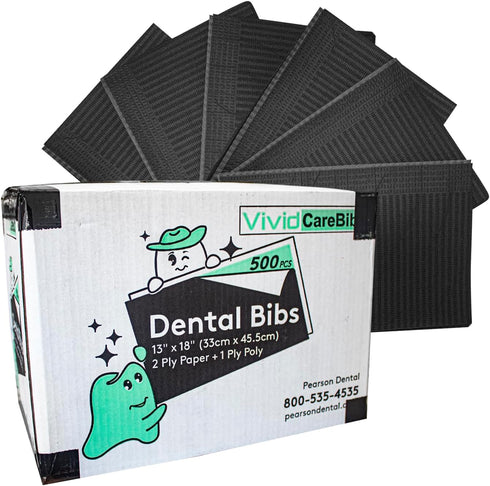 Black Disposable Patient Bib, 2 Ply paper and 1 Poly Backing, 13"x18",