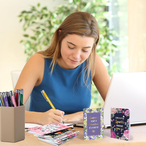 Funrous 32 Pcs Motivational Quote Pens, Inspirational Notepads Mini Journal Gift Set for Students and Office