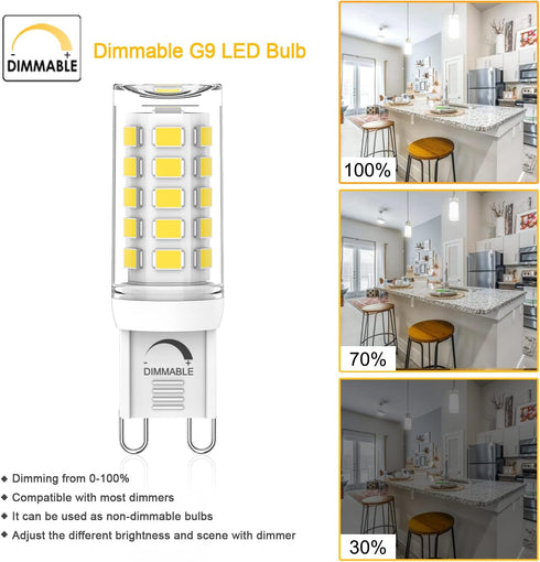 YUIIP G9 LED Bulb Dimmable, 4W, 5000K Daylight White, Pack of 6, AC 120V G9 Bi Pin Base