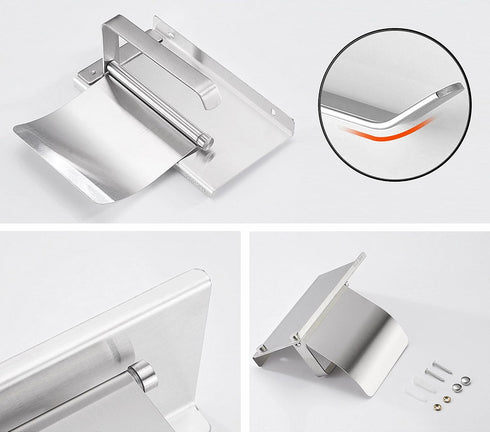304 Toilet Paper Holder with Phone Shelf and Waterproof Cover, SUS Stainless Steel Tissue Roll Storage Rack (Polished