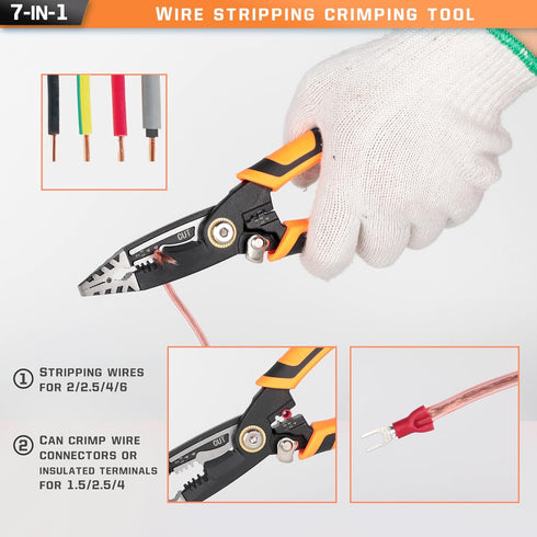 7-in-1 Wire Stripper Tool, Cutters, Crimper Pliers for Electrical Cable Stripping, Cutting, and Crimping