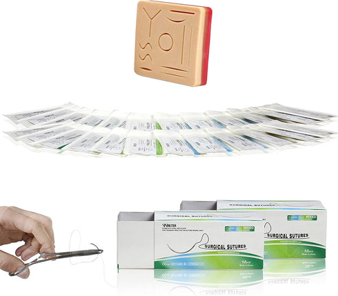 Vision Scientific VSPM112 4” X 4” Suture Pad with 11 Pre-Cut Wounds, 24 PK Surgical Suture Threads