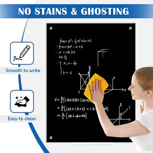 Magnetic Glass Board, 24 x 18 Inches Glass Whiteboard, Black Dry Erase Board
