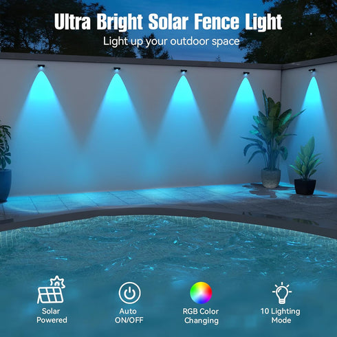 Lighting,10 On/Off,IP44 Material,30H (6 Solar LED Wall Light,RGB Color Changing Spotlight - Waterproof Outdoor Garden