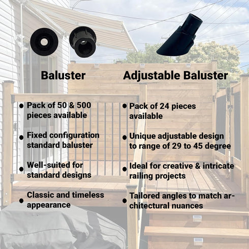 FENCE & DECK RITE Baluster connectors for OD Metal balusters. Black Polypropylene. (24)