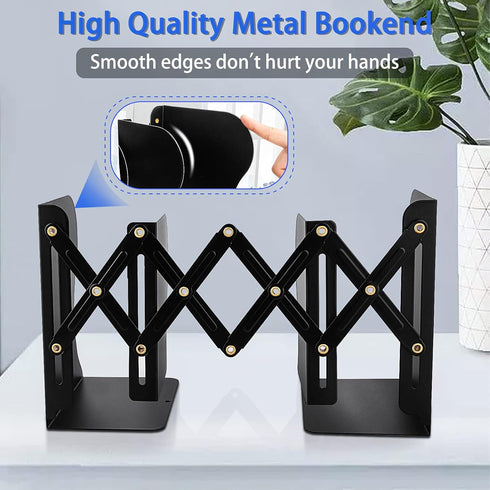 Carooyac Adjustable Metal Book Ends, Heavy Duty Decorative Bookends for Home Office, Kids Bookshelf, Magazine Holder