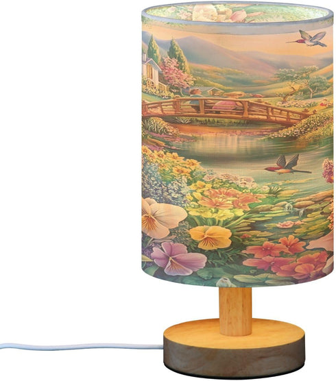 ALAZA Bedside Table Lamp for Bedroom Garden Colorful Floral Nightstand LED Light Lamps with USB Port Linen Fabric Shade